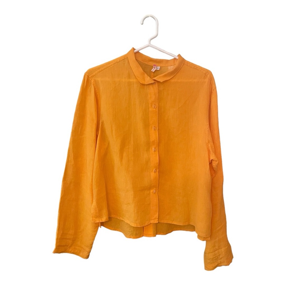South Street Linen Sherbet Orange Button Down Shirt Blouse Top Medium/SSL Size 2